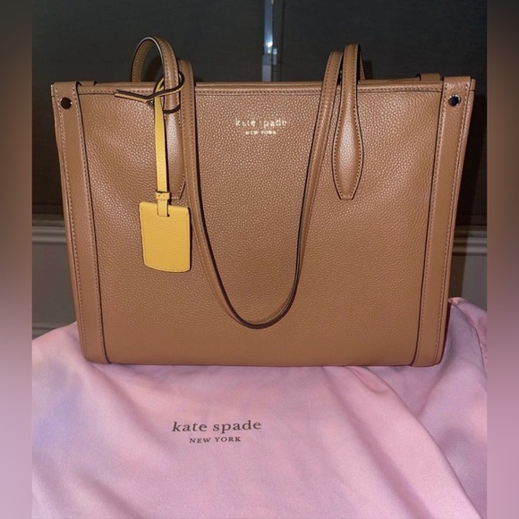 Kate Spade New York Bungalow Tan Pebbled Leather Medium Market Tote Shoulder Bag - Picture 5 of 9